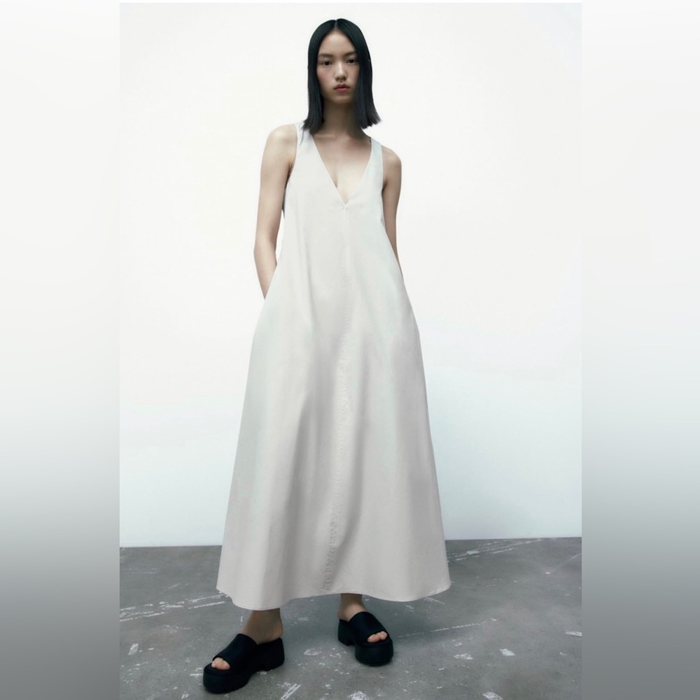 Zara Cut Out Poplin Maxi Dress